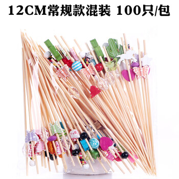 Magic bean shenghuo disposable fruit picks creative cocktail plates decoration hamburger dessert art toothpicks bamboo picks commercial fruit forks 12cm mixed style 1000 count