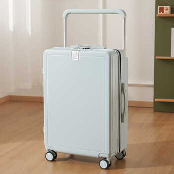 Odia wide trolley suitcase 20-inch women's multi-functional 2025 new travel code box 26-inch men's large-capacity leather suitcase blue (front hook + usb charging port + cup holder) 20 inches can be customized