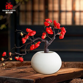 Love has been filled with sugar, artificial flowers, chinese-style ceramic vases, new year's eve flowers, living room spring festival decoration, plastic flowers, low pile red plums