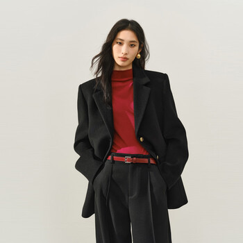 Peacebird zhen mao series suit style black gold wool coat women 25 new style fashionable wool coat black short s 155