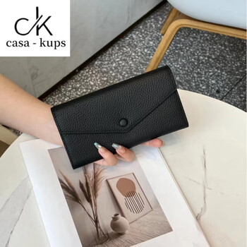 Casa-kupsck pure cowhide soft leather long wallet women's large capacity wallet 2025 new clutch bag for mobile phone wallet black