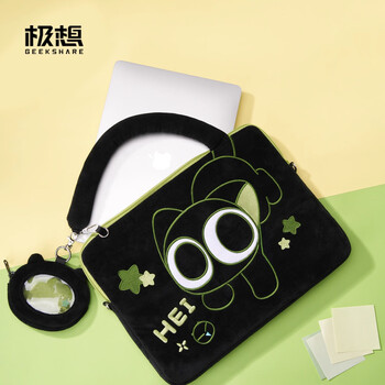 Extremely want laptop bag apple notebook macbook air shoulder bag huawei 14-inch tablet storage bag travel bag handbag cartoon cute luo xiaohei co-branded model