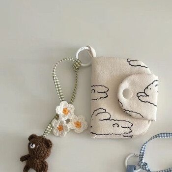 Qisihua ins style blogger cute fabric floral change storage bag card bag student portable card bag white rabbit card bag about 8.5cm*11cm without pendant