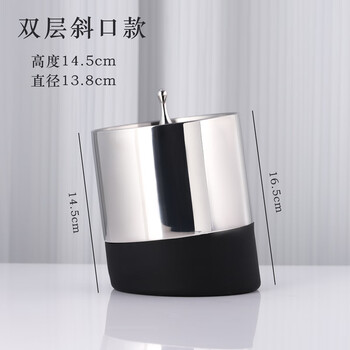 Language of cup stainless steel double-layer ice bucket ice cube bucket creative home non-slip red wine ice bucket bar ktv beer ice bucket double-layer slanted mouth style (including ice clip)