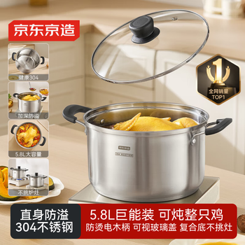 Made in tokyo, 304 stainless steel soup pot, instant noodle pot, household, straight body, anti-spill, large capacity, universal induction cooker 24cm