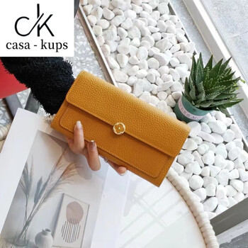 Casa-kups new yellow lucky long wallet women's fashion four-leaf clover soft cowhide wallet for mobile phone hand wallet yellow