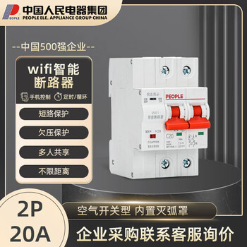 People's intelligent air switch circuit breaker wifi mobile phone remote control intelligent timing control air switch panel leakage protection 2p 20a equipment power 4400w