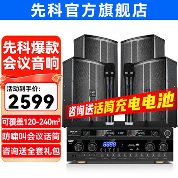 Xianke conference room audio equipment complete set combination home theater ktv music school training special system bluetooth amplifier microphone all-in-one wall-mounted stage speaker k5v four 8-inch audio set two microphones (120-240 square meters)