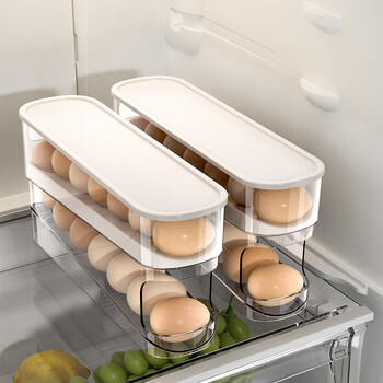 Mzxm japan-imported high-quality rolling egg storage box refrigerator with side door egg box organizer to hold eggs, transparent white-double layer, two pack, food grade material