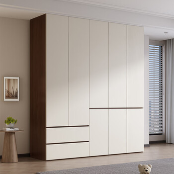 Yinjiang xiaoyi solid wood wardrobe bedroom home large wardrobe with drawers simple storage large storage cabinet 1.6 meters main cabinet four doors with double drawers