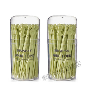 Chuanye fruit fork set fruit pick disposable plastic two-tine household fruit cake dessert fork dessert small fork green 100 count boxed