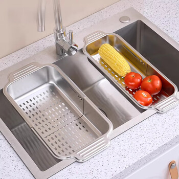 Guofeng 304 stainless steel basin kitchen sink vegetable basin drain basket new telescopic drain rack washing dishes chopsticks drain basket medium size 304 stainless steel retractable drain basket