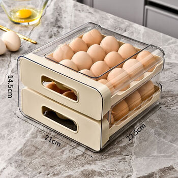 Raft core refrigerator egg storage box multi-layer drawer-type special fresh-keeping kitchen organization artifact refrigerated drawer-type egg storage box (cream color) 32 compartments