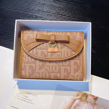 Kuqi bag genuine leather short wallet women's tri-fold multi-card slot simple new girl gift coffee