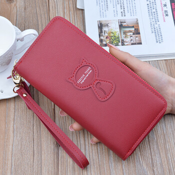 Hand wallet women's long zipper korean style fashion clutch coin purse large capacity mobile phone bag maroon