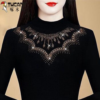 Woodpecker 2025 spring and autumn new warm bottoming german velvet plus velvet mesh slim long sleeve style half turtle collar top 935 black german velvet l recommended 100-120 catties