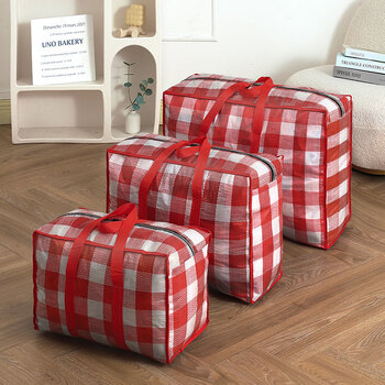 Thickened multifunctional household bag moving packing bag storage bag snakeskin woven bag large capacity luggage bag sack red square small size 48x32x24