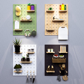 Puliandong hole board solid wood custom wall storage rack entrance wooden wall hanging bookshelf partition storage rack display rack green 40*60cm combination