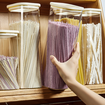 Wellmeet glass noodle storage box food grade kitchen household noodle storage bucket food sealed storage tank large capacity cylinder 2.8l*2 glass noodle jar