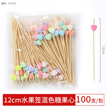 Carole disposable fruit skewers, bamboo skewers, flower skewers, fruit forks, creative art toothpicks, cocktail skewers, burger skewers, fruit inserts, commercial mixed color candy skewers 12cm (100 pieces)