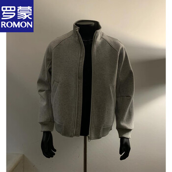 Luo meng 2025 new gray short woolen jacket men's autumn and winter thickened quilted stand-up collar jacket zipper cardigan sweatshirt gray xl suitable for 135-150 pounds