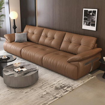 Sanskrit 2025 new style yunduo leather sofa living room size apartment straight row modern light luxury leather art first layer cowhide sofa