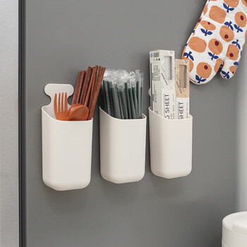 Home katei story refrigerator magnetic storage box chopstick barrel side wall-mounted straw chopstick cage chopstick bucket tableware storage rack magnet storage box 1 pack