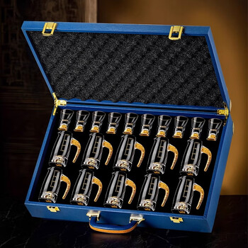 Depinte white wine cup wine dispenser leather case small wine glass set household high-value portable glass wine set gold foil jinshan wine dispenser 100ml_10+gold foil cup 10ml_10+leather case