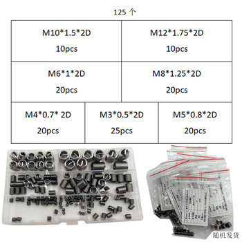 Wire screw set, auto repair combination set, thread repair repair set, wire set, braces, thread protection set, m4m5m6m8, boxed 125pcs/box (m3-m12)
