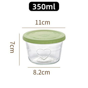 Yeyu pickle jar with lid, glass preservation box, high-looking storage box, refrigerator preservation jar, side dish pickle jar packaging box, preservation bowl green 350 ml + lid + foam box