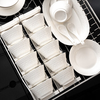 Kangqin french dish set for home use 2025 new high-looking jingdezhen underglaze color ceramic bowls, plates and chopsticks housewarming relief