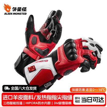 Alien monster riding the wind motorcycle electric heated gloves winter riding genuine leather waterproof warmth heating rider equipment red s