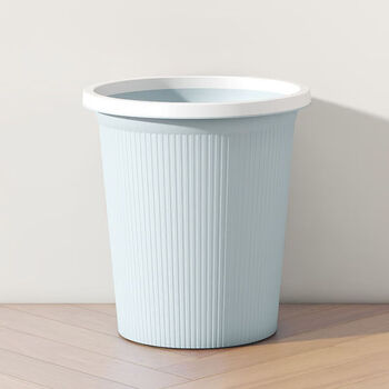Jinze european-style household striped trash can for living room, bedroom, kitchen, toilet, office, lidless paper basket with pressure ring, nordic blue, medium size
