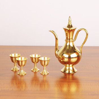 He jiagong wine pot, old-fashioned pure copper wedding old-fashioned toasting copper wine pot, pure copper wine glass set, home hand-ironed a style five-piece set