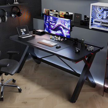 Orenford computer desk desktop solid wood home e-sports game desk office desk simple study desk can be equipped with mechanical arm carbon fiber pattern two-stage solid wood core 140*75cm
