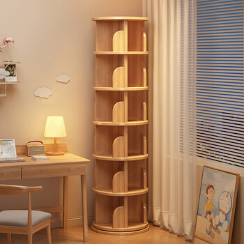Ouyilang solid wood rotating bookshelf 360-degree floor-standing storage rack home locker bedroom corner bookcase vertical