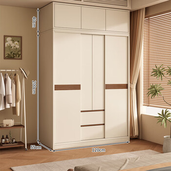 Xucai enf grade solid wood wardrobe bedroom household sliding door wardrobe modern simple style multi-storage large wardrobe length 120 height 200 depth 55 main cabinet + top cabinet