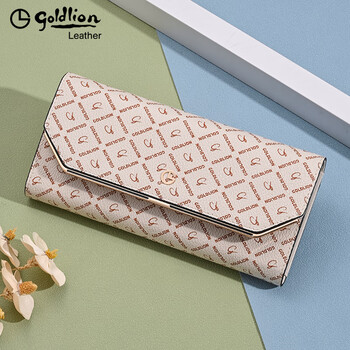 Goldlion wallet women's 2025 new print women's fashion thin, small, large capacity folding wallet multi-function clutch off-white fashion print