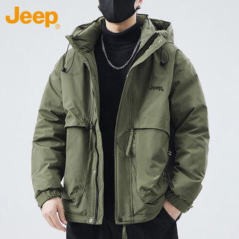 Jeep jeep jacket men's autumn and winter trendy hooded jacket men's casual loose work clothes men's military green xl