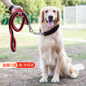 Huaneng dog traction rope, nylon braided dog leash for medium and large dogs, dog neck collar, thick p chain, golden retriever samoyed, red and black large size, 2.5cm, within 30-70 pounds