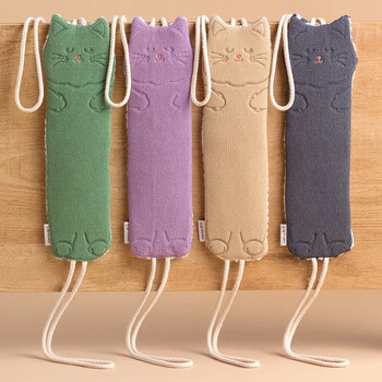 Camellia double-sided bath towel, non-slip bathroom bath towel, gray cute bathroom non-slip bath towel, camellia lazy cat dual-use back rub strip - coffee color