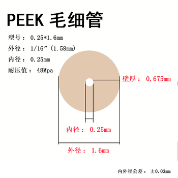 Peek hollow capillary 1/16-inch liquid phase ion chromatograph pressure-resistant connection hard tube hplc injection outer diameter 1_16_(1.6mm) inner diameter 0.25mm true color 1 standard