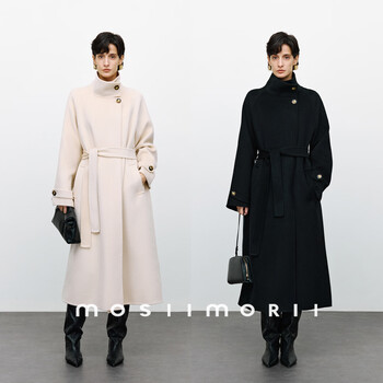 Mosiimorii cold enemy first-cut double-sided pure wool women's lapel autumn and winter classic fashion woolen coat black all year round popular color xs recommended 155-162cm