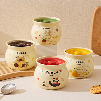 Shangxingzhi is a ceramic stew pot with lid and water-proof household crock pot soup household for one person to eat bird's nest steaming pot stew pot small soup pot 450ml stew pot 1 lucky orange cat