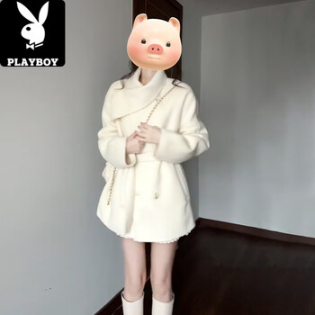 Playboy (playboy) korean style off-white waisted woolen coat for women in autumn and winter rich family style short woolen coat off-white coat coat for women in autumn and winter 2025 new style thickened s 40/45kg