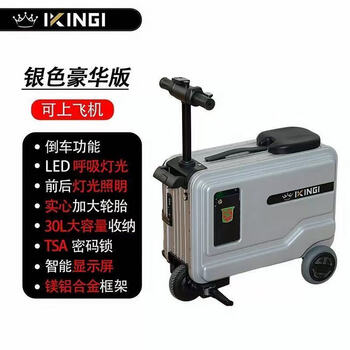 20-inch electric suitcase that can sit on a people's scooter and can be boarded for business trips, travel, and cycling. electric suitcase, silver, with display screen, can be reversed, with 1 battery, 20 inches