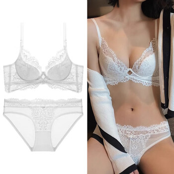 Victoria palace lace underwear super push-up top anti-expansion sexy red zodiac year thin cotton bra thin bra set white 80b /36