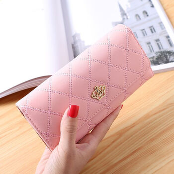 New wallet women's large capacity clutch mobile phone bag student coin purse fashion long women's wallet bag card bag crown pink bag