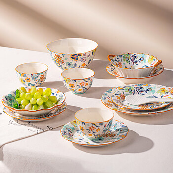 Persson chinese tableware and dishes set for home 2025 new style bowls and plates with a high-end sense of moving into a new home bowls and chopsticks and bowls gift box mantingfang 6-person food set 26-piece-gift box