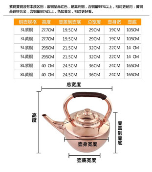 Copper kettle kettle household pure handmade teapot thick copper hot pot plus soup kettle long mouth pot hotel 3l contains 4l 1ml hot pot restaurant soup choice 5 liters 99ml